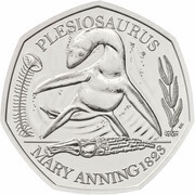 50 Pence - Elizabeth II 5th portrait; Plesiosaurus, United Kingdom, 2021 reverse image