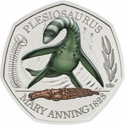 50 Pence - Elizabeth II 5th portrait; Plesiosaurus, United Kingdom, 2021 reverse image