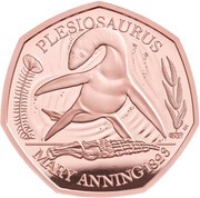 50 Pence - Elizabeth II Plesiosaurus; Gold Proof, United Kingdom, 2021 reverse image