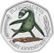 50 Pence - Elizabeth II Plesiosaurus; Silver Proof, United Kingdom, 2021 reverse image