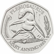 50 Pence - Elizabeth II Plesiosaurus; Silver Proof, United Kingdom, 2021 reverse image