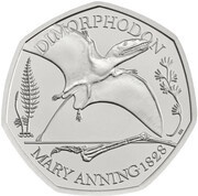 50 Pence - Elizabeth II 5th portrait; Dimorphodon, United Kingdom, 2021 reverse image