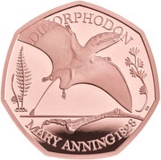 50 Pence - Elizabeth II Dimorphodon; Gold Proof, United Kingdom, 2021 reverse image