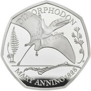 50 Pence - Elizabeth II Dimorphodon; Silver Proof, United Kingdom, 2021 reverse image