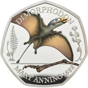 50 Pence - Elizabeth II Dimorphodon; Silver Proof, United Kingdom, 2021 reverse image