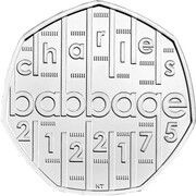 50 Pence - Elizabeth II 5th portrait; Charles Babbage, United Kingdom, 2021 reverse image