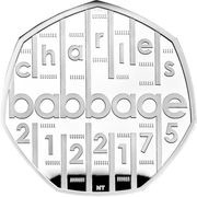 50 Pence - Elizabeth II Charles Babbage; Silver Proof, United Kingdom, 2021 reverse image