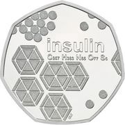 50 Pence - Elizabeth II 5th portrait; Insulin, United Kingdom, 2021 reverse image