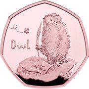 50 Pence - Elizabeth II Owl: Gold Proof, United Kingdom, 2021 reverse image