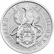 50 Pence - Elizabeth II Griffin of Edward III; Silver Proof, United Kingdom, 2021 reverse image