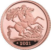 ½ Sovereign - Elizabeth II 5th portrait; Queens 95th Birthday, United Kingdom, 2021 reverse image