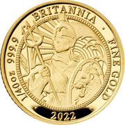 50 Pence - Elizabeth II 5th portrait; 1/40 oz Fine Gold, United Kingdom, 2022 reverse image