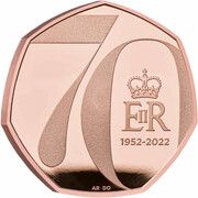 50 Pence - Elizabeth II Platinum Jubilee; Gold Proof, United Kingdom, 2022 reverse image