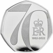 50 Pence - Elizabeth II Platinum Jubilee; Silver Proof, United Kingdom, 2022 reverse image