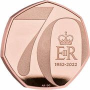50 Pence - Elizabeth II Platinum Jubilee; Gold Proof, United Kingdom, 2022 reverse image