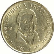 50 Centavos 150th anniversary of the death of General San Martin; reeded edge obverse image