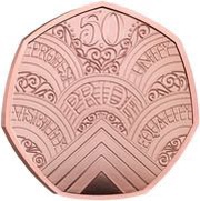 50 Pence - Elizabeth II 50 years of Pride UK; Gold Piedfort, United Kingdom, 2022 reverse image