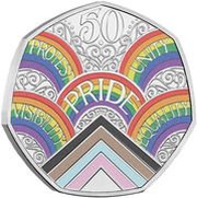 50 Pence - Elizabeth II 5th portrait; 50 years of Pride UK, United Kingdom, 2022 reverse image