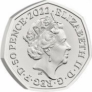 50 Pence - Elizabeth II 5th portrait; BBC Centenary obverse image