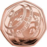 50 Pence - Elizabeth II BBC Centenary; Gold Proof, United Kingdom, 2022 reverse image