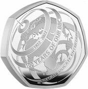 50 Pence - Elizabeth II BBC Centenary; Silver Piedfort, United Kingdom, 2022 reverse image