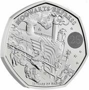 50 Pence - Elizabeth II 5th portrait; Hogwarts Express, United Kingdom, 2022 reverse image