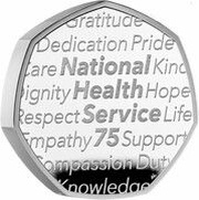 50 Pence - Charles III NHS 75th Anniversary; Silver Piedfort, United Kingdom, 2023 reverse image