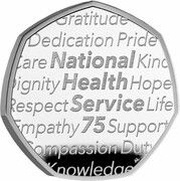 50 Pence - Charles III NHS 75th Anniversary; Silver Proof, United Kingdom, 2023 reverse image