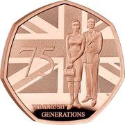 50 Pence - Charles III Windrush Generation; Gold Proof, United Kingdom, 2023 reverse image