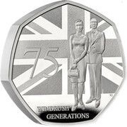 50 Pence - Charles III Windrush Generation; Silver Piedfort, United Kingdom, 2023 reverse image