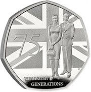 50 Pence - Charles III Windrush Generation; Silver Proof, United Kingdom, 2023 reverse image