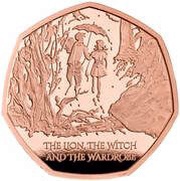 50 Pence - Charles III The Lion, the Witch and the Wardrobe; Gold Proof, United Kingdom, 2023 reverse image