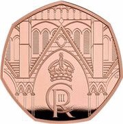 50 Pence - Charles III Coronation; Gold Proof, United Kingdom, 2023 reverse image