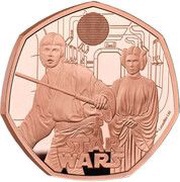 50 Pence - Charles III Luke Skywalker and Princess Leia; Gold Proof, United Kingdom, 2023 reverse image