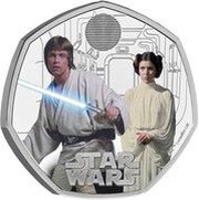 50 Pence - Charles III Luke Skywalker and Princess Leia; Silver Proof, United Kingdom, 2023 reverse image
