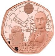 50 Pence - Charles III R2-D2 and C-3PO; Gold Proof, United Kingdom, 2023 reverse image