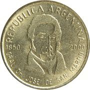 50 Centavos 150th anniversary of the death of General San Martin; plain edge obverse image
