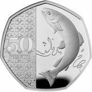 50 Pence - Charles III Atlantic Salmon; Silver Proof, United Kingdom, 2023-2024 reverse image