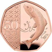 50 Pence - Charles III Atlantic Salmon; Gold Proof, United Kingdom, 2023-2024 reverse image