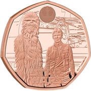 50 Pence - Charles III Han Solo and Chewbacca; Gold Proof, United Kingdom, 2024 reverse image