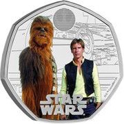 50 Pence - Charles III Han Solo and Chewbacca; Silver Proof, United Kingdom, 2024 reverse image