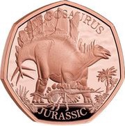 50 Pence - Charles III Stegosaurus; Gold Proof, United Kingdom, 2024 reverse image