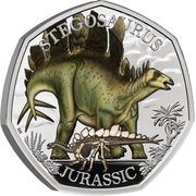 50 Pence - Charles III Stegosaurus; Silver Proof, United Kingdom, 2024 reverse image