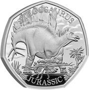 50 Pence - Charles III Stegosaurus; Silver Proof, United Kingdom, 2024 reverse image