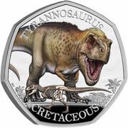 50 Pence - Charles III Tyrannosaurus; Silver Proof, United Kingdom, 2024 reverse image