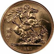 1 Sovereign - Elizabeth II 2nd portrait, United Kingdom, 1974-1984 reverse image