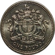 1 Pound - Elizabeth II 2nd portrait; Royal Arms, United Kingdom, 1983 reverse image