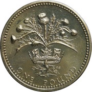 1 Pound - Elizabeth II 2nd portrait; Scottish Thistle, United Kingdom, 1984 reverse image