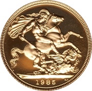 1 Sovereign - Elizabeth II 3rd portrait; Proof, United Kingdom, 1985-1997 reverse image