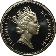 1 Pound - Elizabeth II 3rd portrait; Northern Irish Flax, United Kingdom, 1986-1991 obverse image